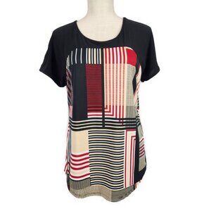 Y2K Vintage Short Sleeve Blouse Women's M Red Black Geometric Office Roz Ali
